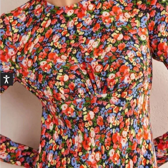 Boden Crew Neck Midi Floral Tea Dress Multicolor Long Sleeve Size 6 - Picture 4 of 8